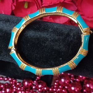 VINTAGE KJL Kenneth Jay Lane Turquoise blue Enamel gold ribbed bracelet